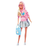 Steffi Love doll wearing skirt, sunglasses, pixel hoodie and holding a blue shopper bag – Ireland