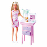 Full playset showing vet desk, patient pup, Steffi, and accessories in use – Ireland