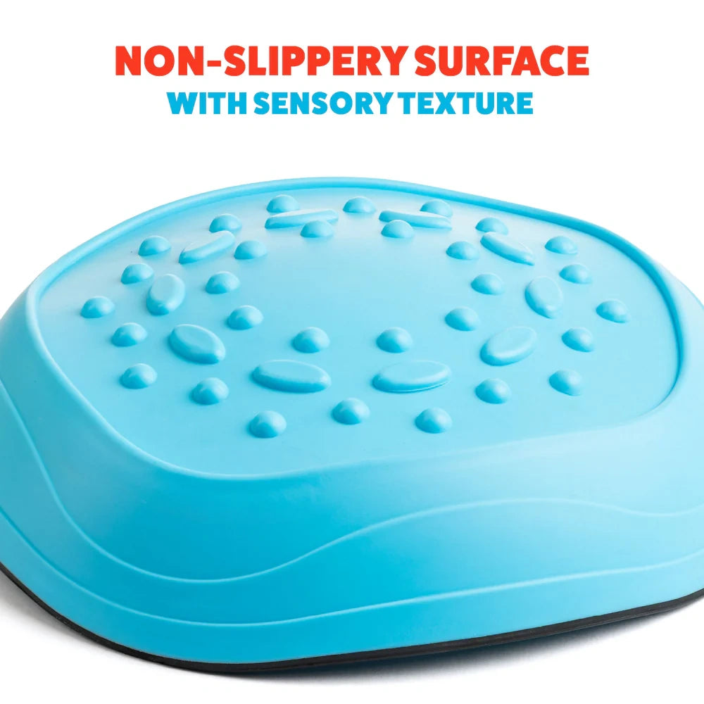 Close up of a single blue textured stepping stone showing non-slip top surface and rubber base