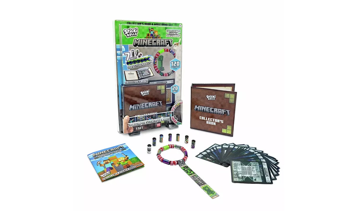 Sticki Rolls Minecraft collector's book set with wristband, sticker rolls, page cards and collector's book
