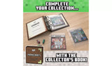 Open Sticki Rolls Minecraft collector's book with page cards, sticker pages and sticker rolls on a wooden surface