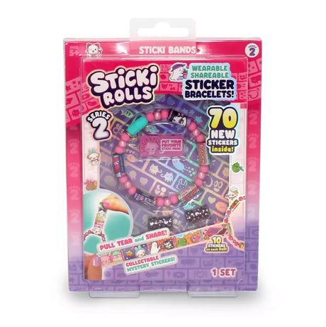 Sticki Rolls Sticki Band Series 2 retail packaging box with stickers and bracelet visible in Ireland