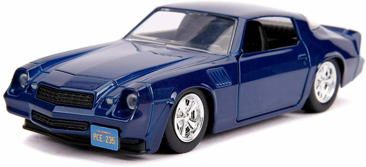 Stranger Things Billy's Chevrolet Camaro die-cast model in metallic blue with chrome wheels and California licence plate
