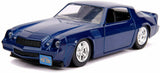 Stranger Things Billy's Chevrolet Camaro die-cast model in metallic blue with chrome wheels and California licence plate