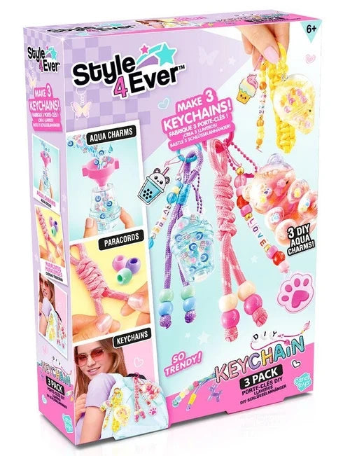 Style 4 Ever DIY Keychain Set retail box showing three finished keychain designs