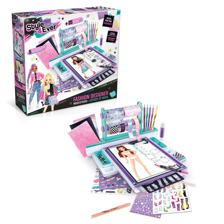 Fashion Designer Studio box shown with setup including design board, pencils, and fabrics – Ireland