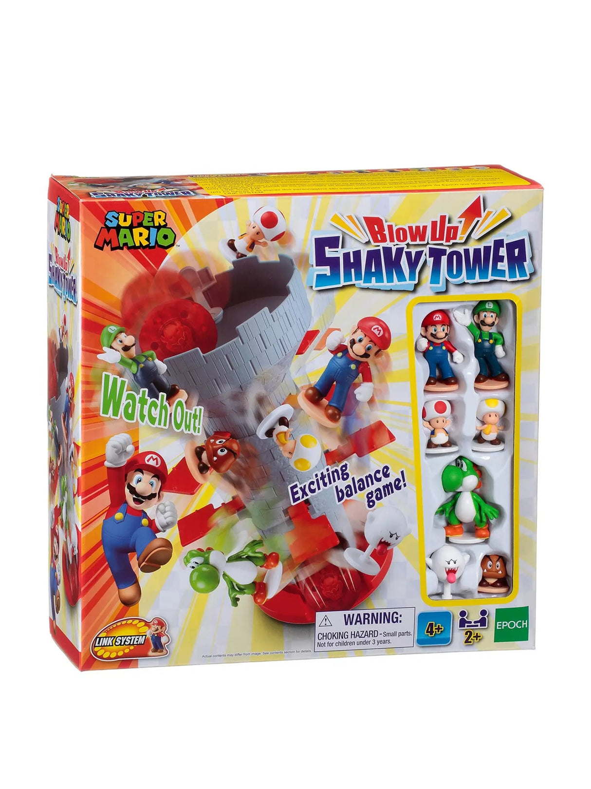 Super Mario Blow Up! Shaky Tower game box front with character window