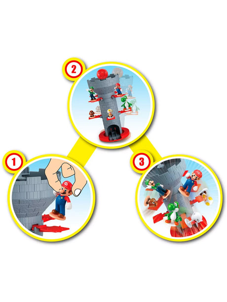 Super Mario Blow Up! Shaky Tower three step gameplay diagram