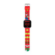 Super Mario Bros LED watch showing full printed red silicone strap with Mario, question blocks and Piranha Plant game characters