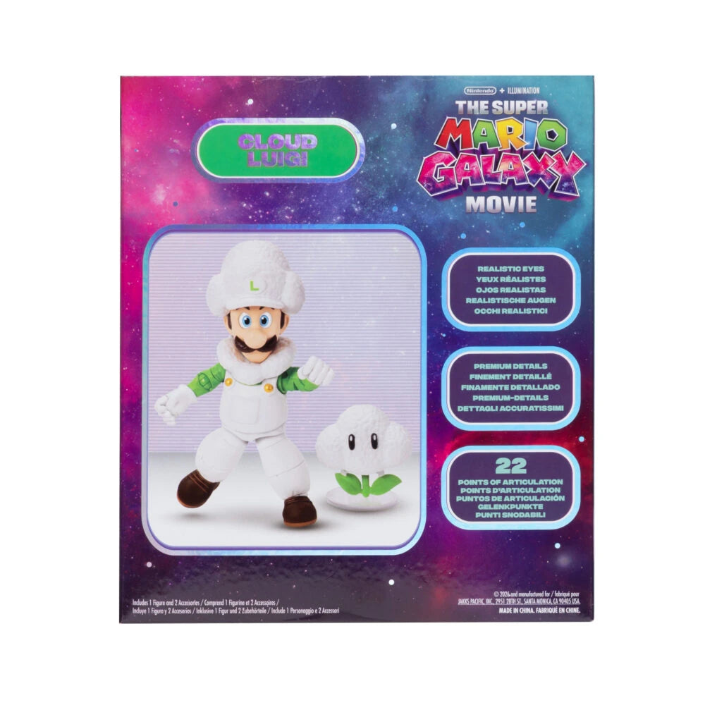 Back of The Super Mario Galaxy Movie Cloud Luigi packaging with product images and feature information