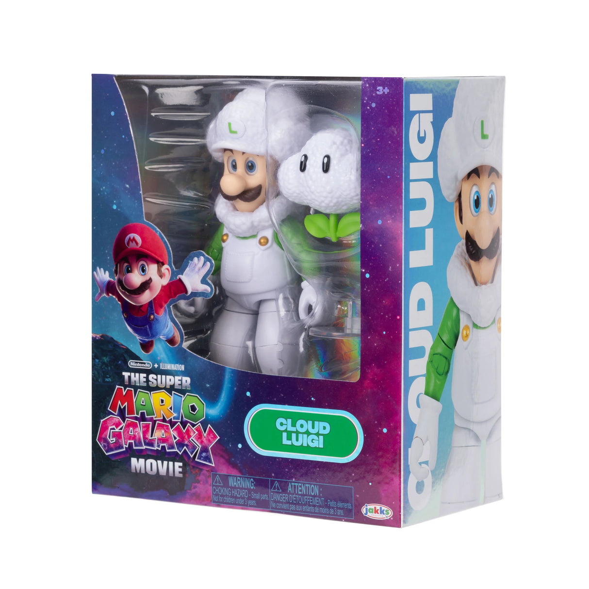 Cloud Luigi window box packaging viewed from the right with the figure and cloud accessory visible