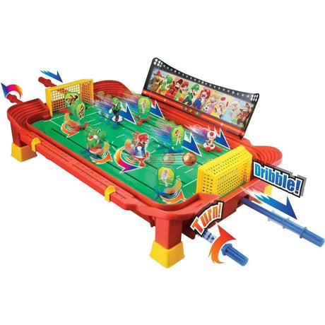 Super Mario Football Striker game board shown from an angled view with character figures and two footballs