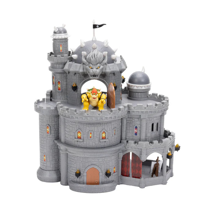 Super Mario Galaxy Movie Bowser Castle Playset exterior with Bowser standing in the upper doorway