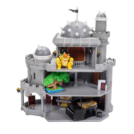 Super Mario Galaxy Movie Bowser Castle Playset interior with Bowser figure, piano and tree