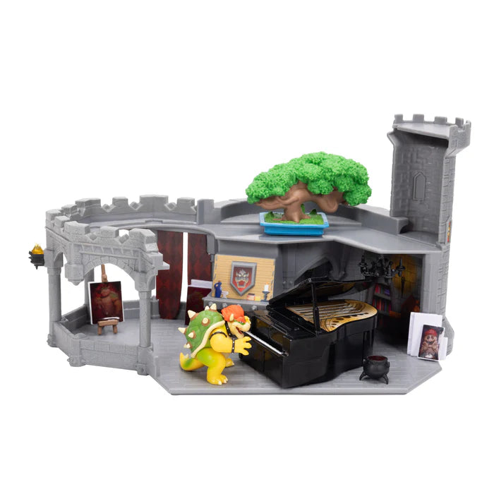 Bowser figure seated at the piano inside the Super Mario Galaxy Movie Bowser Castle Playset