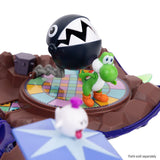 Chain Chomp and Yoshi figures on the Super Mario Galaxy Movie Wonder Bowser Jr. Planet Playset with a Boo figure in front