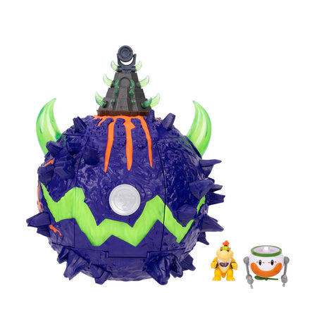 Super Mario Galaxy Movie Wonder Bowser Jr. Planet Playset closed with Bowser Jr. figure and Clown Car