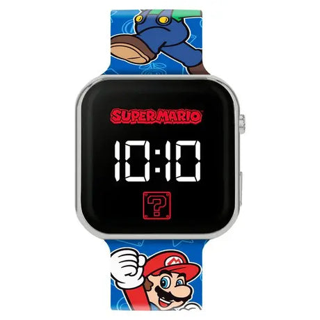 Super Mario Bros Blue LED Watch front view showing LED display