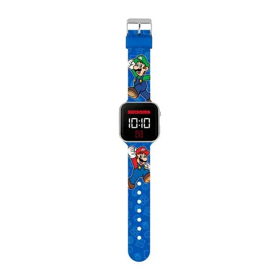 uper Mario Bros Blue LED Watch strap detail of Mario & Luigi with buckle fastening