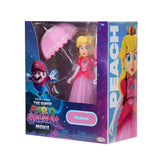 Princess Peach figure and parasol accessories in The Super Mario Galaxy Movie packaging viewed from the right