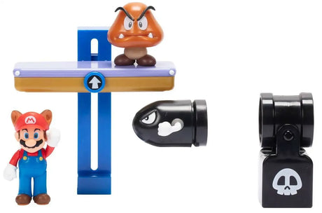 Super Mario Switchback Hill Diorama Set with Raccoon Mario, Goomba, Bullet Bill and Bill Blaster