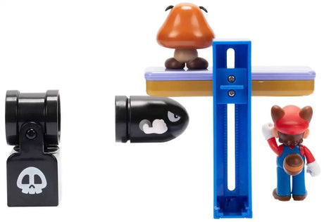 Super Mario Switchback Hill Diorama Set rear view with lift platform, Goomba and Bullet Bill