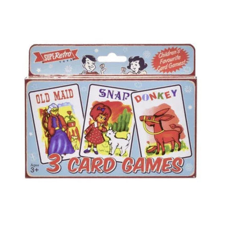 SupeRetro Classic 3 Card Games box with illustrated cards for Snap, Old Maid, and Donkey – Ireland