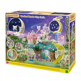Sylvanian Families Woodland Wonder Fairy Castle retail packaging showing the castle, crescent moon, slide, woodland features and Fennec Fox baby figures.