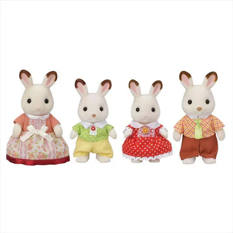 Four Chocolate Rabbit figures shown from the front on a white background