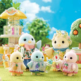 Citrus Bird figures shown in an outdoor park scene with other Sylvanian figures visible