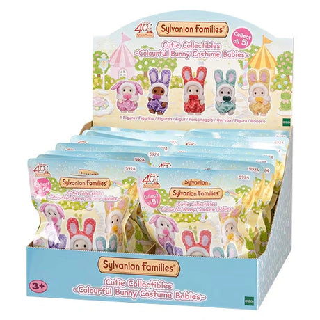 Sylvanian Families Colourful Bunny Costume Babies 5924 packaging with printed product information.