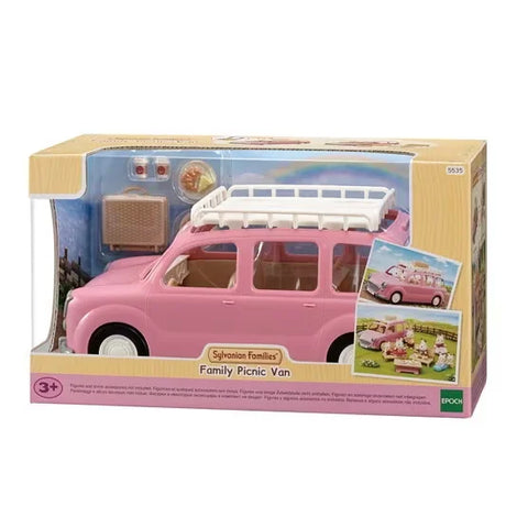 Sylvanian Families Family Picnic Van packaging showing pink car with roof rack and illustrated picnic accessories in Ireland.