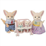 Sylvanian Families Fennec Fox Family figures and twin pushchair photographed together on a white background. Identical to the first supplied image.