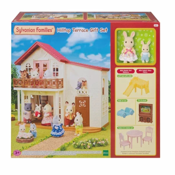 Sylvanian Families Hilltop Terrace Gift Set packaging with house furniture and characters in Ireland