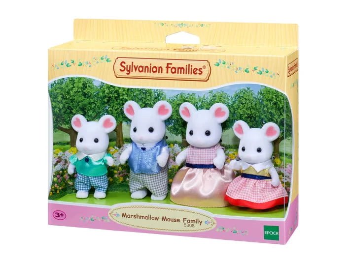 Sylvanian Families Marshmallow Mouse Family figures shown in front packaging