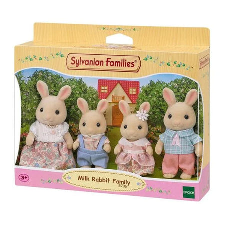 Sylvanian Families Milk Rabbit Family retail box with four rabbit figures in Ireland