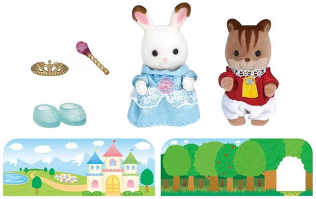 Crème the Rabbit Baby and Ambrose the Squirrel Baby in princess and prince costumes with tiara, wand and shoes in Ireland.