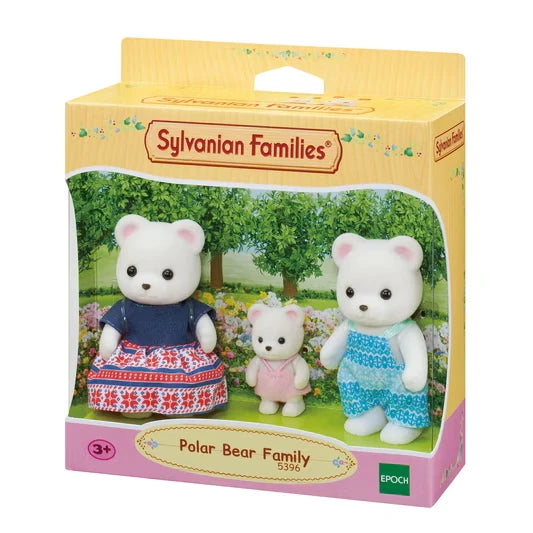 Sylvanian Families Polar Bear Family figures shown in front packaging with three figures visible