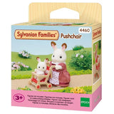 Sylvanian Families Pushchair box showing rabbit figures and red pushchair accessory