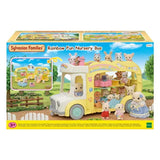 Sylvanian Families Rainbow Fun Nursery Bus box art showing bus set with baby figures and colourful details in Ireland.
