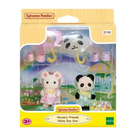 Boxed Sylvanian Families Rainy Day Duo set with Mouse and Panda babies plus rain play accessories in Ireland.