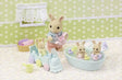 Sylvanian Families Triplets Bathtime play scene with parent rabbit bathing Isla, Iris and Owen in Ireland.