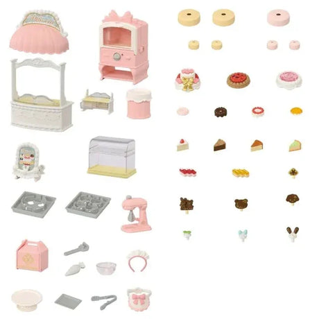 Sylvanian Families Village Cake Shop Starter Set pieces including oven, cakes and tools