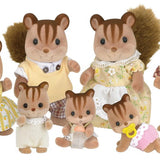 Two larger squirrel figures and three small squirrel figures shown together on a white background