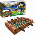 Wooden tabletop football game shown with retail box and assembled playing table