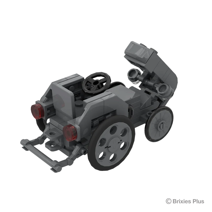 Massey Ferguson TEA 20 Mini BRIXIES model viewed from above the rear with the bonnet section raised, steering wheel and rear linkage visible