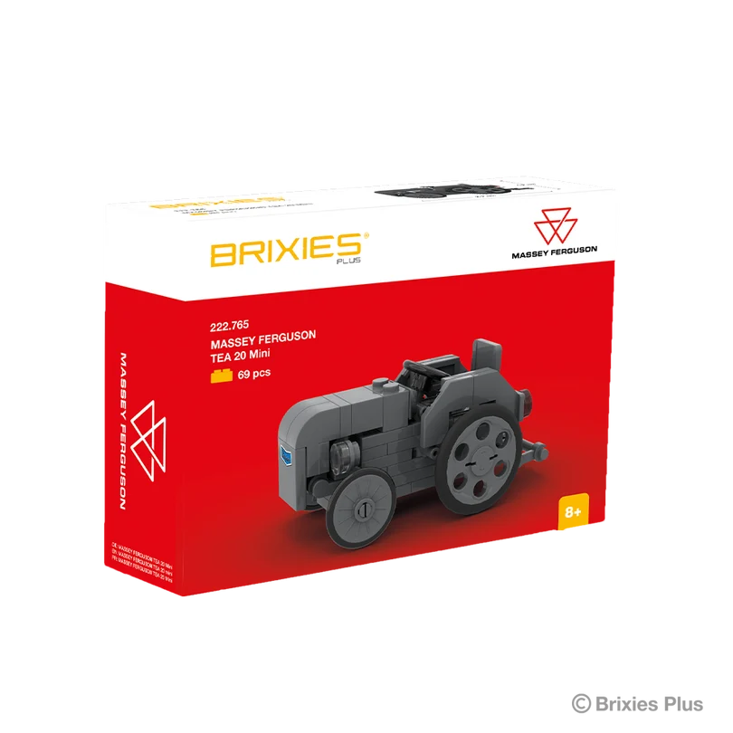 BRIXIES Plus Massey Ferguson TEA 20 Mini 1:32 building set shown with its red and white Massey Ferguson branded box