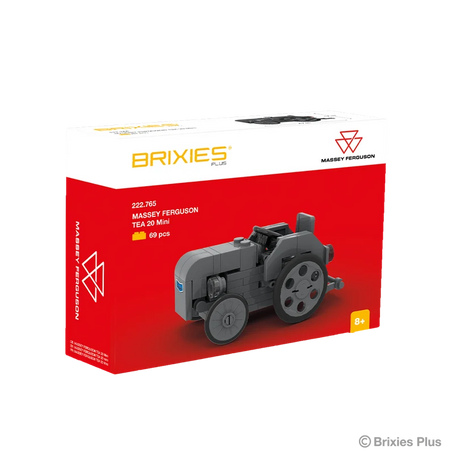 BRIXIES Plus Massey Ferguson TEA 20 Mini 1:32 building set shown with its red and white Massey Ferguson branded box