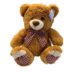 Teddie Sitting Brown Bear 36cm plush teddy bear with brown fur and red check bow