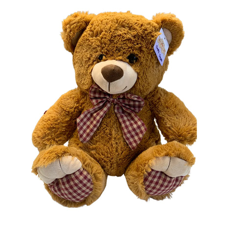 Teddie Sitting Brown Bear 36cm plush teddy bear with brown fur and red check bow